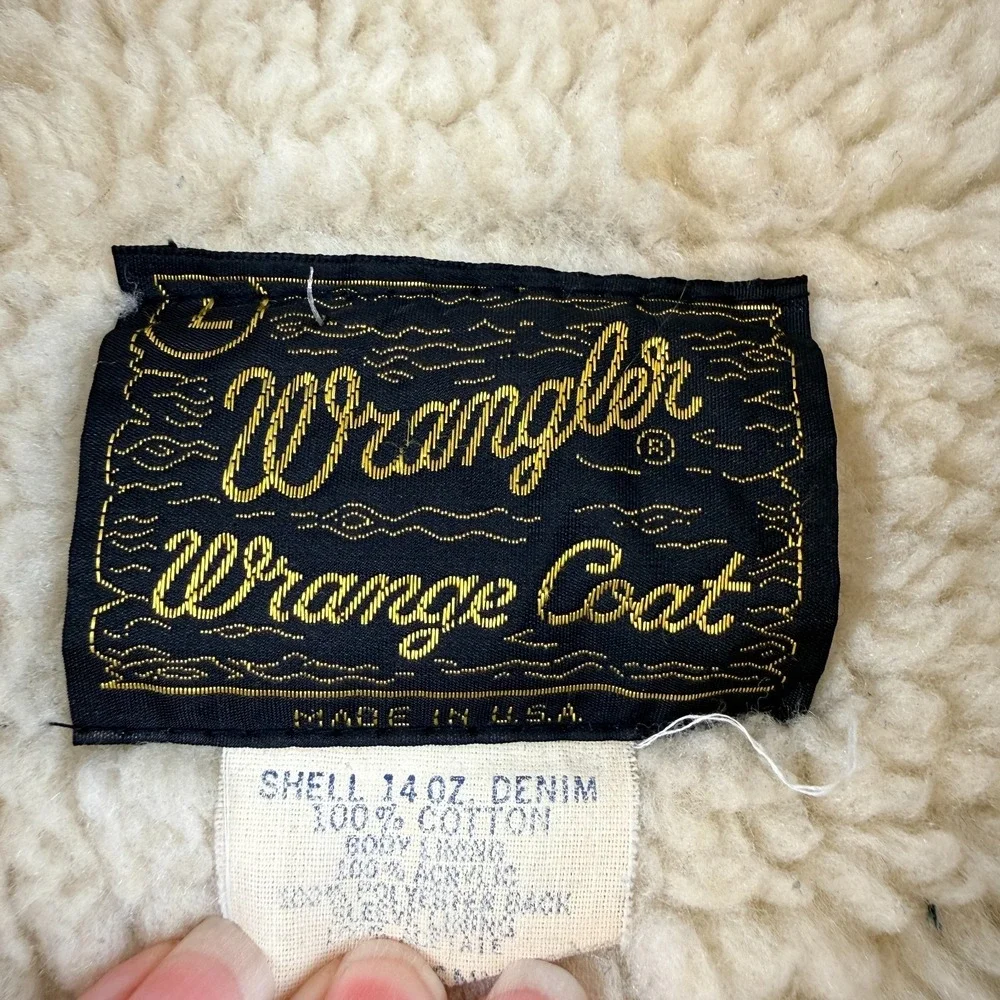 VTG‎ 70s Wrangler Wrange Coat L Denim Sherpa Trucker Jacket Made in USA Cowboy